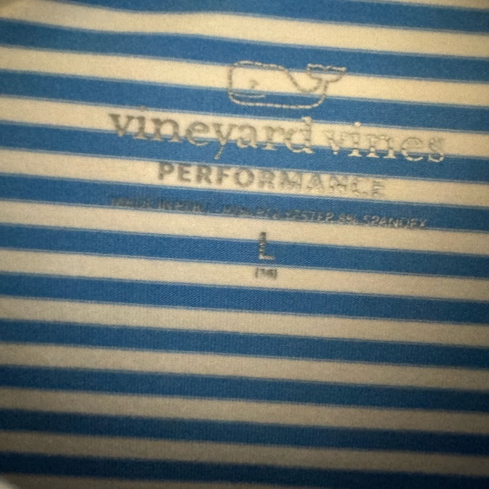 Vineyard Vines Performance Blue and White Striped Men’s Polo - Large